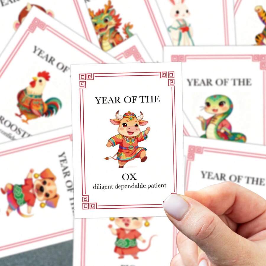 13pcs Chinese Lunar New Year Animal Zodiac Introduction Cards, Chinese Festival Culture Activity Cards, Perfect Gift For Friends, Parents And Teachers, Ideal For Chinese Culture Enthusiasts