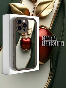 1 pieza Funda de teléfono con diseño de manzana roja y hojas doradas en estilo minimalista y elegante ideal para amantes del arte natural y la estética moderna TPU soft case, protección completa antideslizante y anti-caída, compatible con iPhone17 ProMax/16/15/14/13/12/11/Plus/Pro/ProMax, compatible con Galaxy A34/A35/A54/A55, Galaxy S20/S21/S22/S23/S24/S25 Ultra/Plus, compatible con Galaxy/Redmi/Honor/OPPO/ViVo - Marrón - Ver 2