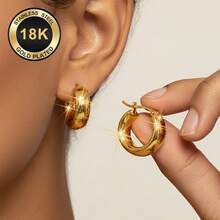 18K镀金不锈钢女士耳环，316L耳钩，低致敏性，优雅垂坠式时尚简约经典耳环，适合日常佩戴、节日、度假或派对等场合。 - 金色 - 查看 1