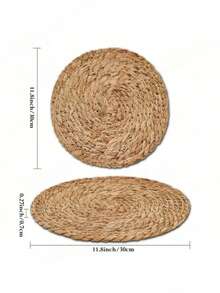 6pcs Set Woven Placemats, 12-Inch Round Rattan Placemats, Handmade Natural Water Hyacinth Woven Placemats, Farmhouse Style Woven Placemats, Country Woven Willow Placemats, Suitable For Dining Table, Home, Wedding - Multicolor - View 2