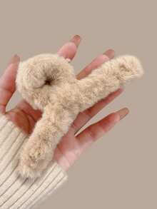 4pcs/1pc 4.33in/11cm Khaki, White, Brown, Blue Plush Elegant Minimalist Solid Color Hair Clips, Fashion Versatile Hair Accessories Suitable For Daily, Casual, Party, Commute, Vacation, Ponytail, Bun, Washing Face, Makeup, Outfit Matching Plush Hair Clutch Elegant Hair Claw Fashion Claw Clip - Multicolor - View 9