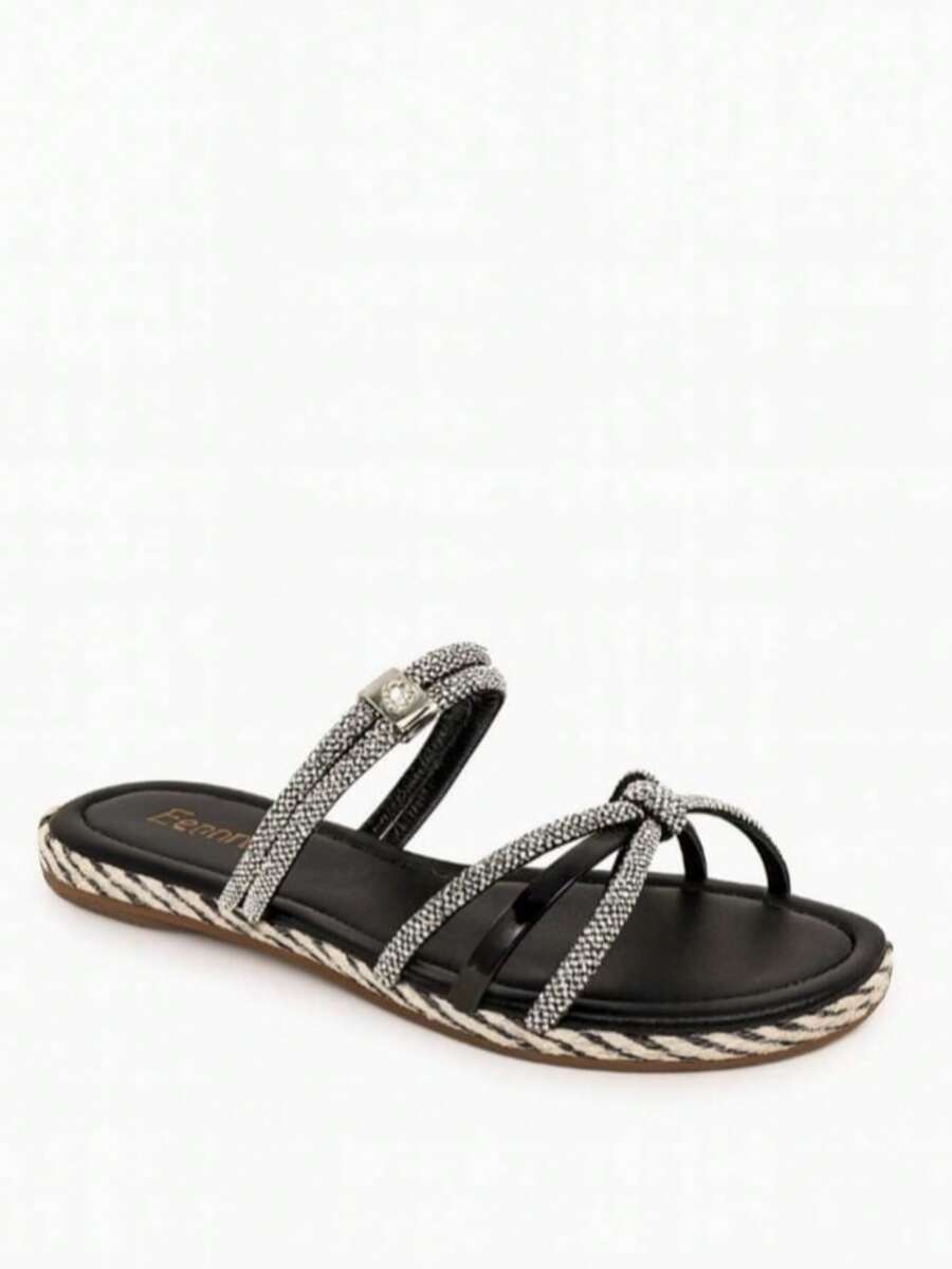 SANDALIA RASTEIRA DOIS EM UM  elegante    PVC    Strass    casual  Praia - Preto - Visão 1