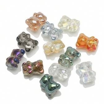 20Pcs 12*14mm Bear Crystal Glass Three-Dimensional Middle Hole Light Surface Electroplating Fantasy Color Beads For Jewelry Making Diy Earrings Bracelet Necklace Craft Supplies