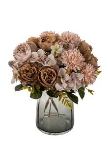 1/80 pièces Hortensia en soie artificielle de 30 cm, pivoine, rose, chrysanthème boule, fleurs artificielles, bouquet de fleurs artificielles pour DIY, mariage, fête, maison, salon, cuisine, jardin, hôtel, bureau, couronne de DIY, cadeau, centre de table, décoration d'anniversaire, intérieur, extérieur, fleurs en plastique factices en vrac pour décoration de vase, décoration de ferme, décoration de mariage bohème - Couleur café - Voir 8