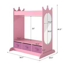 JOYLDIAS Kids Pink Dress Up Storage Armoire - Wardrobe With Mirror, Drawers & Top Shelf - Pink - View 5