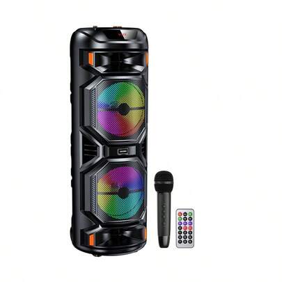 Cacusica dual 8 "40w luz móvil portátil soporte tarjeta usb función altavoz de karaoke, viene con micrófono, control remoto.