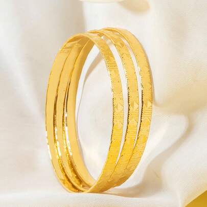 3pcs Girls' Unique Metal Geometric Chunky Rhombus Stackable Bangle Bracelets