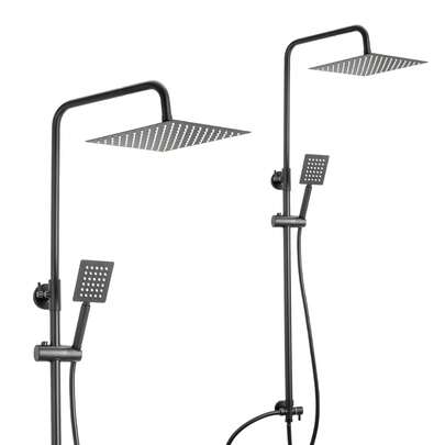 8/10-Inch Square Adjustable Rainfall Handheld Shower Set – Chrome-Plated Thermostatic Mixer With Hose & Stainless Steel Bar For Overhead And Handheld Use