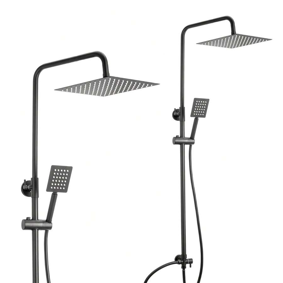 8/10-Inch Square Adjustable Rainfall Handheld Shower Set – Chrome-Plated Thermostatic Mixer With Hose & Stainless Steel Bar For Overhead And Handheld Use - 10-inch - View 1