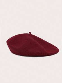 Women Vintage Wool Beret Hat  Classic French Style Soft Cap  All-Season Wearable Lightweight Knit Beret  Solid Color Artist Beret For Daily Outfits, Travel & Parties  Versatile Casual & Chic Accessory - 酒紅色 - 查看 10