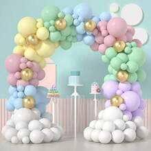 Decoraciones para Fiesta de Cumpleañosen Oro Rosa,Pancarta de Feliz Cumpleaños, Cortinas con Borlas,Globos de Aluminio con Forma de Corazón y Estrella para Fiestas de Cumpleaños de Mujeres y Niñas(Juego de Macarrones) - Multicolor - Ver 2