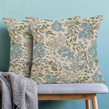 Spring Blue Floral Pillow Covers 18x18 Inch Set Of 2, Cute Flower Pattern Outdoor Decorative Wildflowers Throw Pillows Blue Green Flower Couch Cushion Case For Chair Sofa Bedroom Living Room,18inchx18inch(Packof2),A3 - A3 - 查看 3