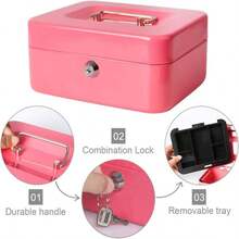 Decaller Cash Box With Money Tray, Metal Locking Money Box With Key Lock For Security, 7 4/5" X 6 1/3" X 3 1/2", Black, QH2003S - ColorC - View 3