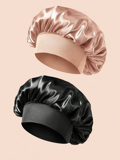 Touca de dormir de seda (1/2/3/4 unidades), touca de cetim para cabelo, touca de seda macia e elástica para dormir, capa de seda para cabelos cacheados (preta e dourada)