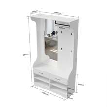 Set guardaroba, set guardaroba da ingresso con scarpiera aperta e specchio, 4 ganci appendiabiti, 1 asta appendiabiti, 2 cassetti, appendiabiti da ingresso (bianco, 104 x 35 x 180 cm) - Bianco - Visualizzare 2