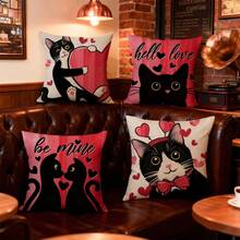 Fundas de almohada con diseño de gato de San Valentín, creativas y suaves, con forma de corazón, para decoración de fiestas en casa. - Multicolor - Ver 3