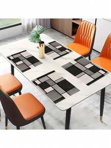 4-Pack Polyester Placemats, 12x18 Inch Rectangular Table Mats, Black Grey Geometric Plaid Pattern, Machine Washable Woven Tablemats For Dining Room, Kitchen, Holiday Party, And Cafe Decor - Nhiều màu - Xem 5