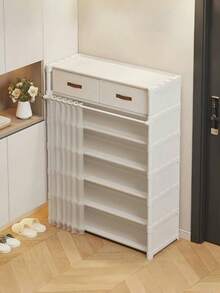 1pc Household Multi-Layer Shoe Rack With Curtains, Shoe Cabinet, Storage, Display Rack, With Drawers, With Curtains Shoes Storage Cabinet, Large Capacity Shoe Cabinet For Indoor And Outdoor Use, Suitable For Doorways, Household, Indoor, Festival Gifts, Christmas Gifts, Children's Gifts - Multicolor - View 2