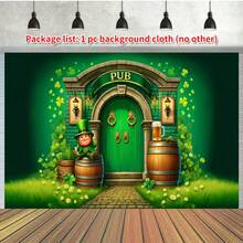2D Türbanner St. Patricks Day Bar Polyester Fotografie Hintergrund, Party Banner Flagge Geburtstags Zubehör, Foto Hintergrund Dekoration für Party, perfekt für Zuhause, Garten, Jahrestags Feierlichkeiten und Fotobox Requisiten, multifunktional, ohne Strombedarf, wandmontiertes Foto Schild - Verschiedenfarbig - Übersicht 2