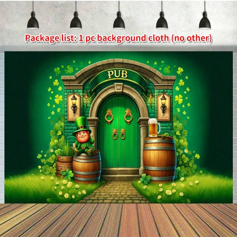 2D Türbanner St. Patricks Day Bar Polyester Fotografie Hintergrund, Party Banner Flagge Geburtstags Zubehör, Foto Hintergrund Dekoration für Party, perfekt für Zuhause, Garten, Jahrestags Feierlichkeiten und Fotobox Requisiten, multifunktional, ohne Strombedarf, wandmontiertes Foto Schild