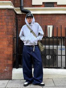 Grunge Goth Y2K Style Fashion Casual Pocket Young Street Personalized College Sports Loose Wide-Leg Versatile Dark Blue Men Denim Jeans - Dark Wash - View 7