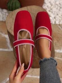 1 Par de Mocassins Lisos Femininos de Moda Casual e Confortáveis, Bico Fino, Antiderrapante, Camurça, Slip-On, para Uso Diário e Outdoor, Plus Size - Vermelho - Visão 15