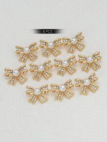 8pcs/Set Vintage 3D Bow Rhinestone Pearl Metal Buttons, Suitable For Shirts, Cardigans, Dresses, Wedding Gowns, Suits, Uniforms, Decoration, DIY Bouquets, Boxes, Jewelry Gifts, Handicrafts