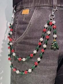 1pc Fashion Street Hip-Hop Pants Chain, Handmade Ceramic Rhinestone Ball Waist Chain, Unisex Body Chain Accessory For Daily Wear (Friendly Reminder: This Is A Handmade Chain, Occasional Detachment Is Normal, Can Be Re-Assembled) - trắng - Xem 11