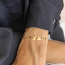 1Pc Custom Name Bracelet With Birthstone, Personalized Gold Bracelet For Women, Minimalist Jewelry, Custom Gift For Her Christmas Gift - Multicolor - View 4