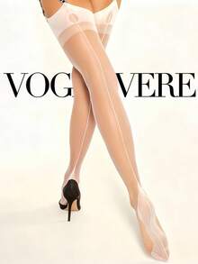 VOGEL VERE 及膝/过膝袜，渔网袜，加固后跟袜，透明连裤袜，复古性感可爱风，时尚柔软透气，适合休闲、派对、正式场合、商务穿着，无吊袜带 - 白色 - 查看 2
