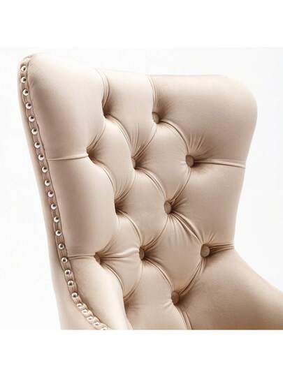 Dining Stoel (Kitchen Chair, Living Room Original Knocker On The Back, Set Of 2), Upholstered Nailhead Solid Wood Legs, Fluwelen Upholstery, Beige view 9