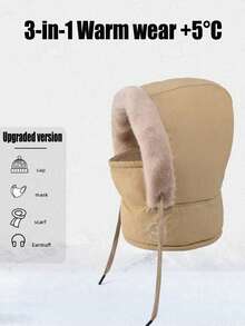 1Pc Waterproof Balaclava Ski 3-In-1 Mask Cute Little Devil Woolen Beanie - Winter Fleece Warm Face Cover For Men & Women, Windproof Breathable Cold Weather Gear, Thermal Hood Mask,Christmas Personalised Gifts For Women,Funny Gifts For Men Women - Multicolor - View 3