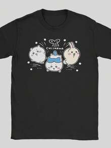 Men Women Rakko Chiikawas T Shirt Pure Cotton New Arrival Tee Shirts  Top Clothing - Black - View 1