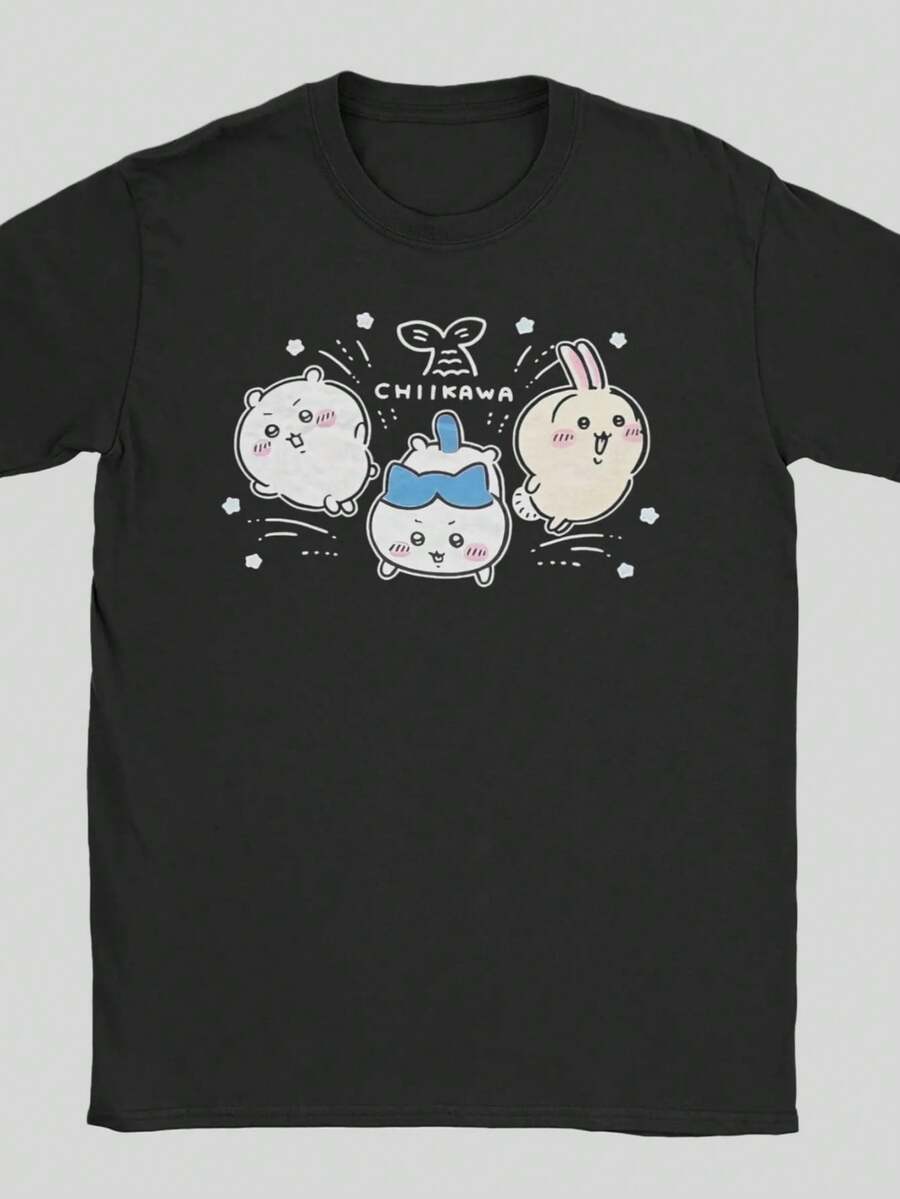 Men Women Rakko Chiikawas T Shirt Pure Cotton New Arrival Tee Shirts Top Clothing - Black - View 1