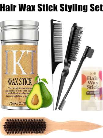 ikt 发蜡造型套装，适用于打造光滑背头造型、控制发际线和抚平毛躁，配有梳子和发际线刷，非常适合假发、马尾辫和辫子。