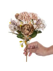 1/80 pièces Hortensia en soie artificielle de 30 cm, pivoine, rose, chrysanthème boule, fleurs artificielles, bouquet de fleurs artificielles pour DIY, mariage, fête, maison, salon, cuisine, jardin, hôtel, bureau, couronne de DIY, cadeau, centre de table, décoration d'anniversaire, intérieur, extérieur, fleurs en plastique factices en vrac pour décoration de vase, décoration de ferme, décoration de mariage bohème - Couleur café - Voir 5