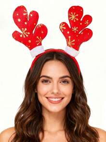 1pc Christmas Reindeer Antler Headband, Christmas Hair Accessory For Family Photo, Christmas Reindeer Antler Headpiece, Red Christmas Headband Hair Clip For Women, Birthday Party, New Year, Wedding, Gift (Reindeer Antler Headpiece) Vintage Velvet Reindeer Antler Headpiece For Party - Multicolor - View 1