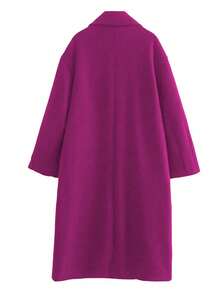 Women's Long Sleeve Solid Color Coat, With Pockets And Double-Breasted Design, Country Style, Winter - Hot Pink - View 4