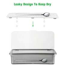 XZGB Flatware Tray With Lid And Drainer Plastic Cutlery Tray For Spoons Forks Knives Chopsticks Silverware Drawer Organizer Dustproof Kitchen Utensil Storage Container - màu đen - Xem 5