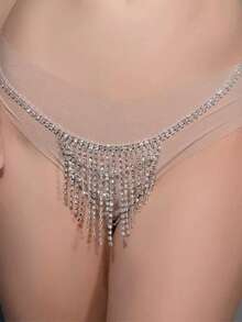 1入組銀色性感多層鑽石比基尼身鏈,全鑲嵌鑽石t型內褲,適用於女性 - 銀色 - 查看 6