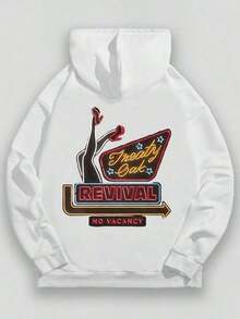 Women Winter ClothesEWH Distressed Washed Cotton Round Neck 270g Double-Sided Printing Men's Hoodie With Soft And Breathable Fabric, Presenting Neon - Style Text "Treaty Oak REVIVAL" And A Figure Pattern Y2k,Soulja,Concert,Halloween,Gothic,Vintage,Streetwear Graphic,009-ABLoose And Comfortablehoodie For Women - 白色 - 查看 2