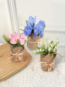4pcs/Set Artificial Flower Potted Plants, Daffodil, Lily Of The Valley, Tulip, PE Material, 4 Varieties, Desktop Decor, Suitable For School, Dorm, Office, Artificial Plant Potted Home Decoration, Ornament Landscape, Party, Holiday, Birthday, Wedding, Home, Hotel, Restaurant, Living Room, Bedroom, Kitchen, Garden Decor, Wedding Season, Gift, Spring/Summer Decoration, Green Decor - Multicolor - View 5