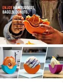 4pcs/1pc Silicone Hamburger Holder, Expandable Plastic Clamp, No-Touch Anti-Slip Hamburger Fixing Box Tray, Reusable Washable Adjustable Silicone Hamburger Stand - Multicolor - View 8