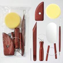 8pcs Ceramic Craft Tool Set With Wooden Handles - Includes Carving Knife, Scraper Etc., Suitable For DIY Pottery And Clay Art - Multicolor - View 7