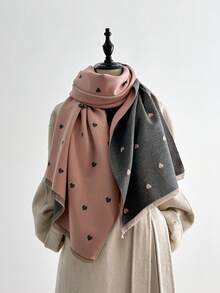 1pc Jacquard Knit Heart Pattern Faux Cashmere Shawl, Fashionable Versatile Air Conditioning Wrap, Thick & Warm, Suitable For Daily Use - Multicolor - View 18