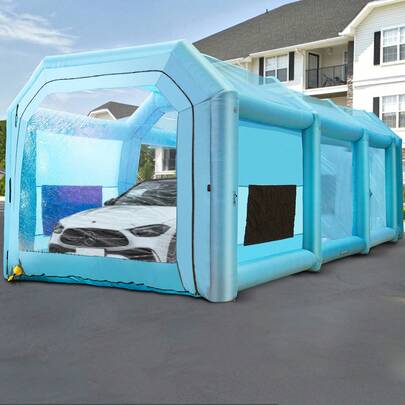 Inflatable Spray Tent, Dimensions 39.4x16.4x13.1 Ft, Equipped With Dual High-Efficiency Fans, Features Air Filtration, Ideal For Vehicle Spray Painting Or Workspace, Blue