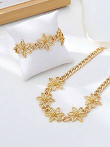 A Set Of Floral Necklaces, Bracelets, Earrings Suitable For Attending Parties And Banquets - Yellow Gold - View 7