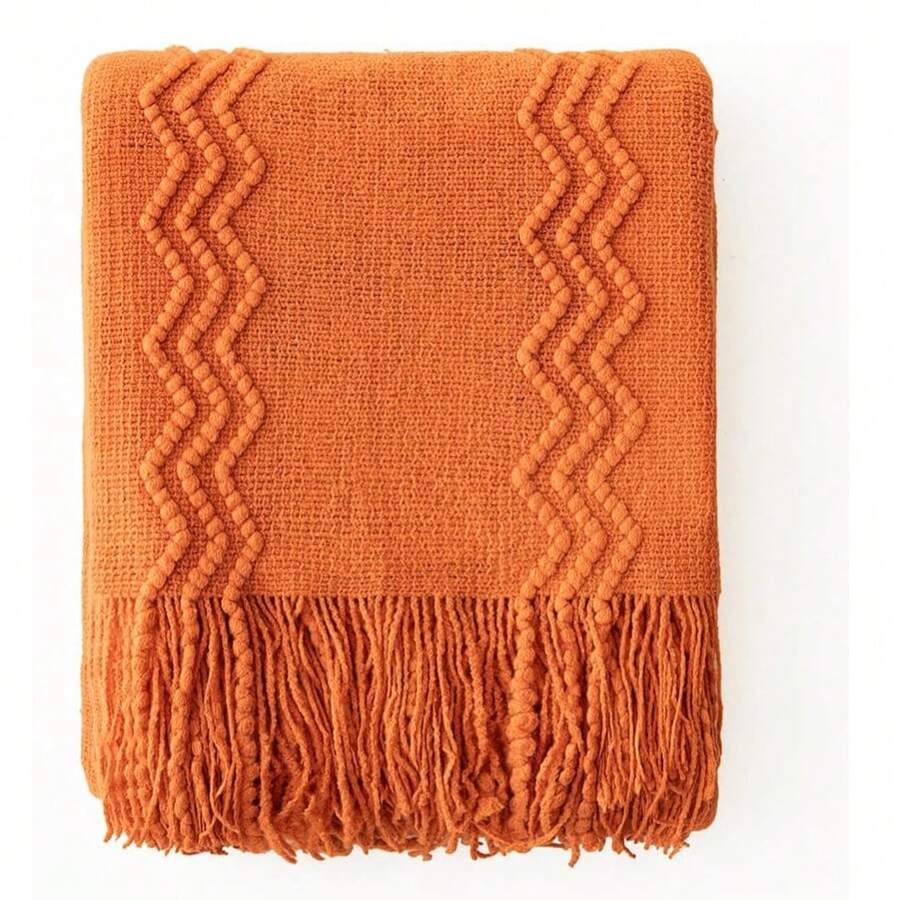 鼠尾草绿毛毯，适合沙发，波西米亚风家居装饰；浅蓝色毛毯，适合客厅沙发。 - 橘色 - 查看 1