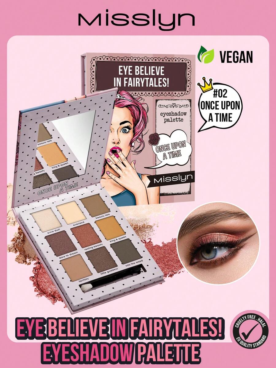 MISSLYN Fairy Tale Eyeshadow Palette, 9 Color Eyeshadow Combo With Mirror And Eyeshadow Brush, Matte, Shimmer And Glitter Eyeshadows, High Pigmentation, Long-Lasting, Easy To Blend, Smooth Texture, Vegan, Cruelty-Free - #2 Once Upon a Time - View 1