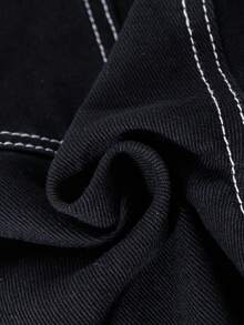 少女纯色休闲工装阔腿牛仔裤 - 黑色 - 查看 8